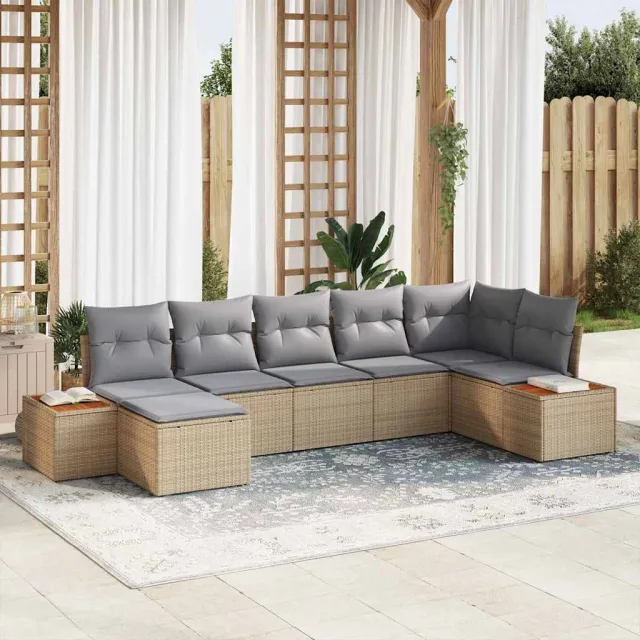 vidaXL Tuinbankenset 7 st Beige Poly riet, foto 2