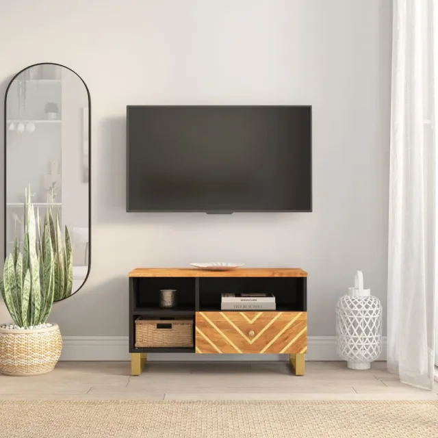 vidaXL Tv-meubel 80x33,5x46 cm massief mangohout bruin en zwart, foto 2