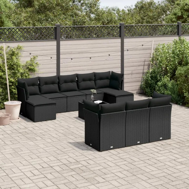 vidaXL 11-delige Loungeset met kussens poly rattan zwart, foto 2