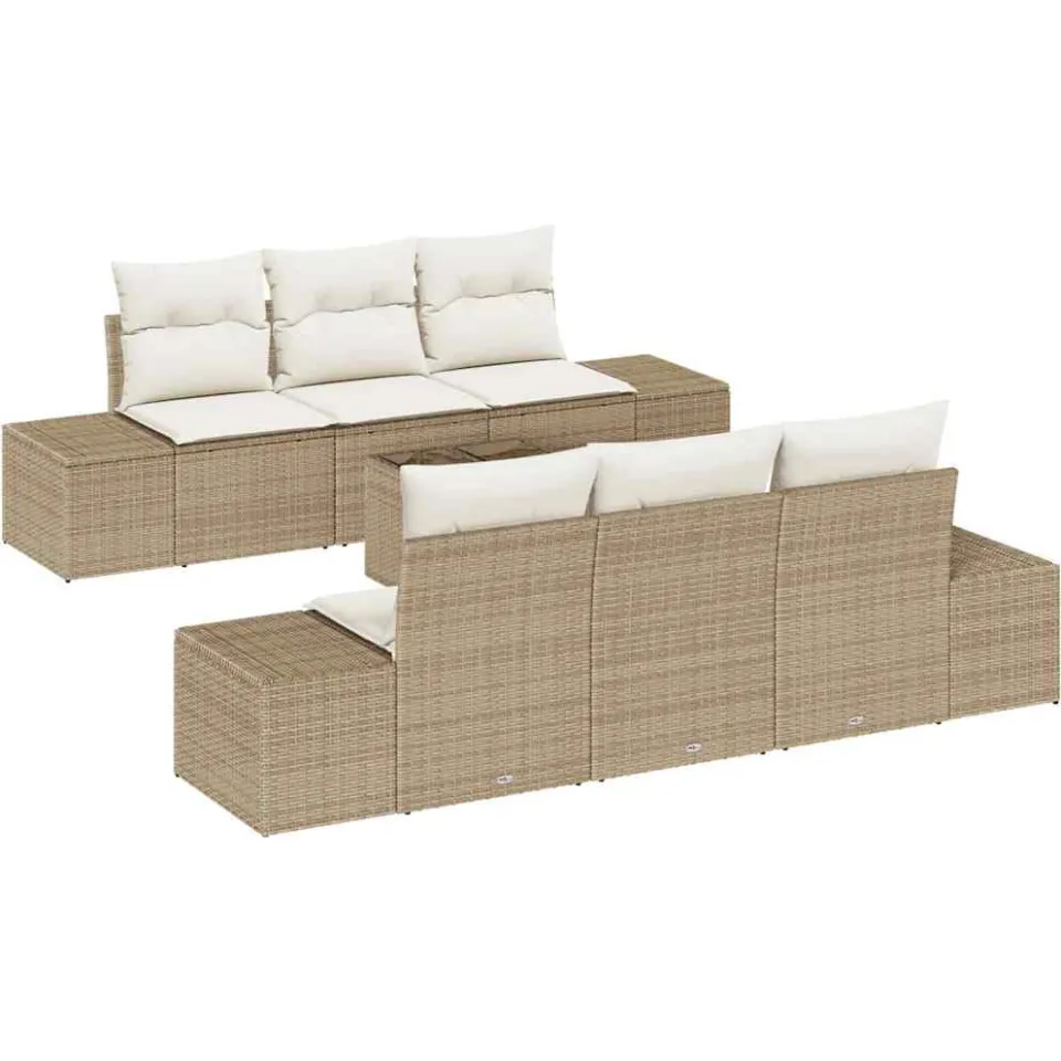 vidaXL Tuin Sofa Set 7 st Beige poly rattan, foto 4