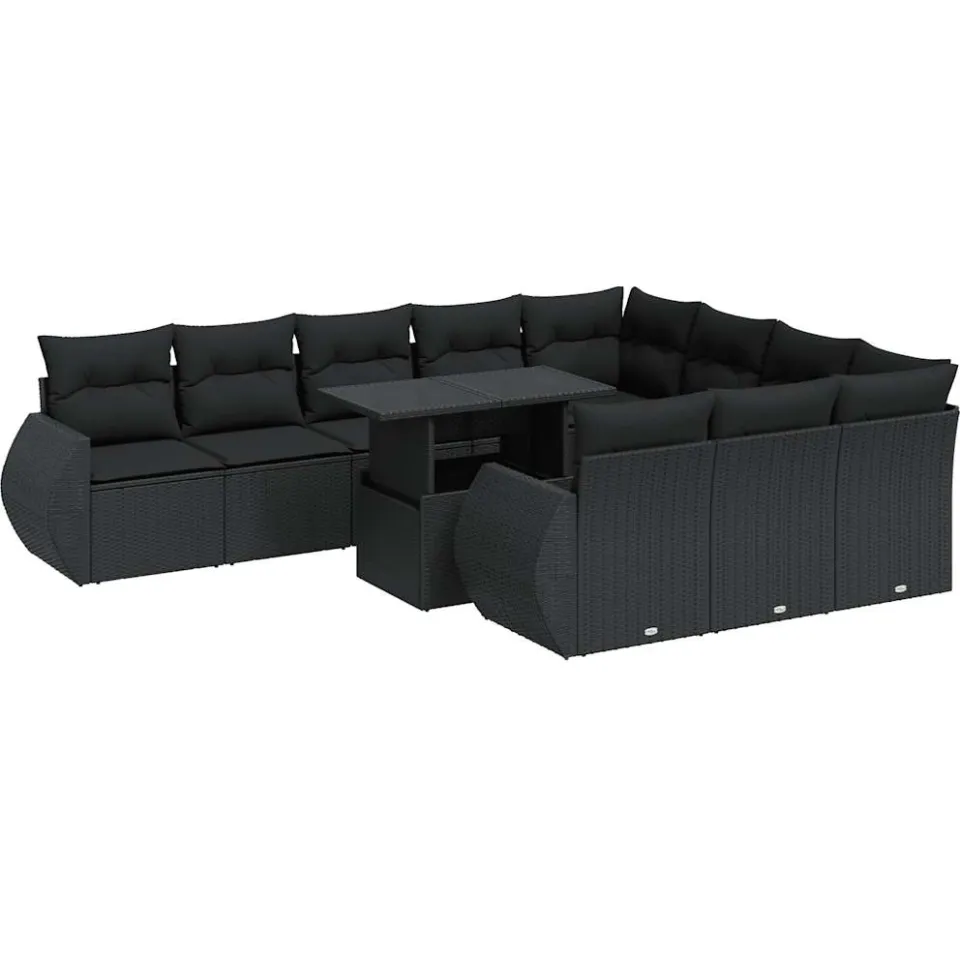 vidaXL 11-delige Loungeset met kussens poly rattan zwart, foto 3
