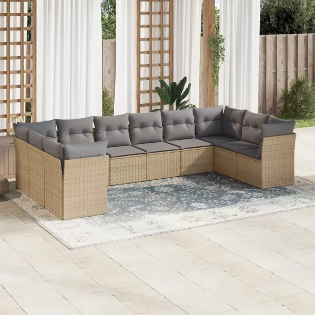 vidaXL 10-delige Loungeset met kussens poly rattan beige, foto 2