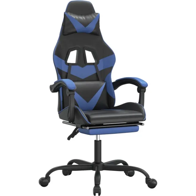 vidaXL Gamestoel - draaibaar - met - voetensteun - kunstleer - zwart - en - blauw zwart en blauw