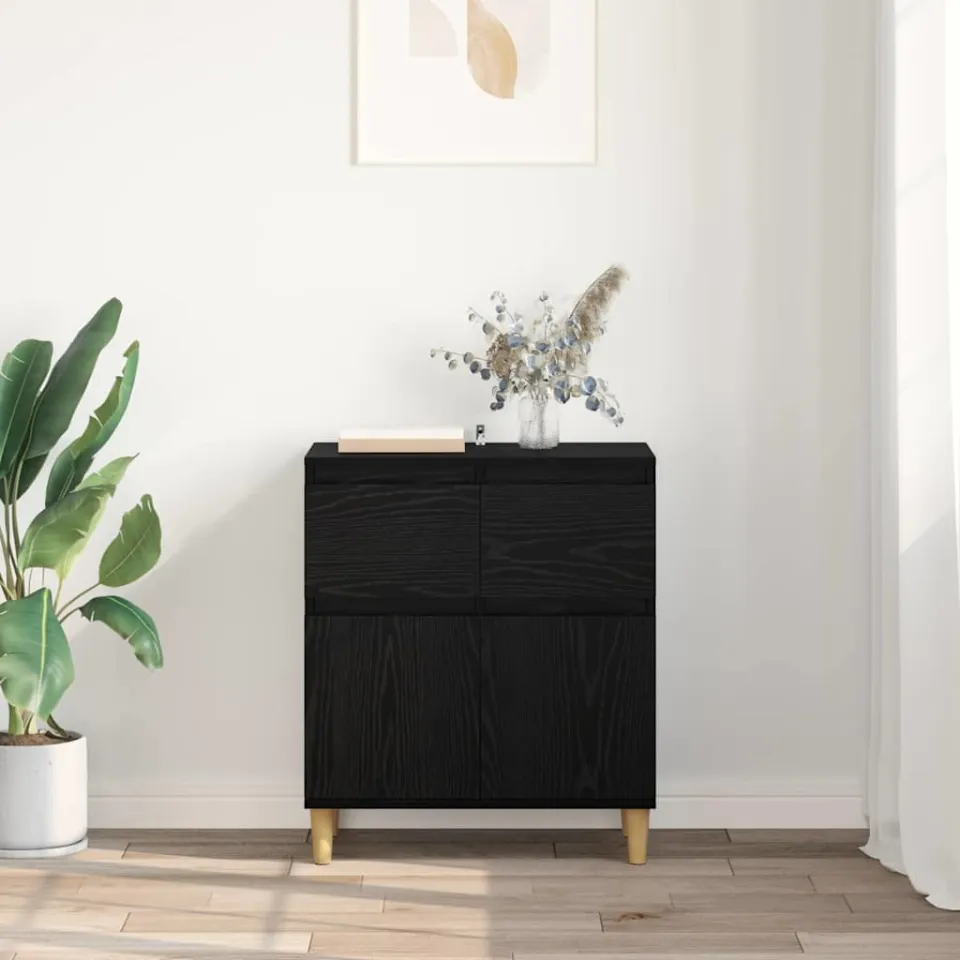 vidaXL Dressoir Zwart Eiken 60 x 35 x 70 cm Bewerkt hout, foto 3