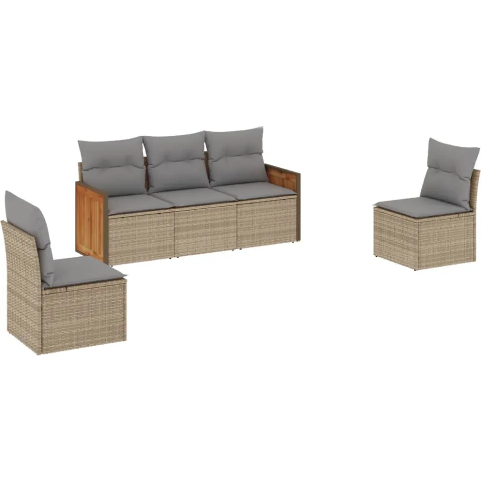 vidaXL 5-delige Loungeset met kussens poly rattan beige, foto 3