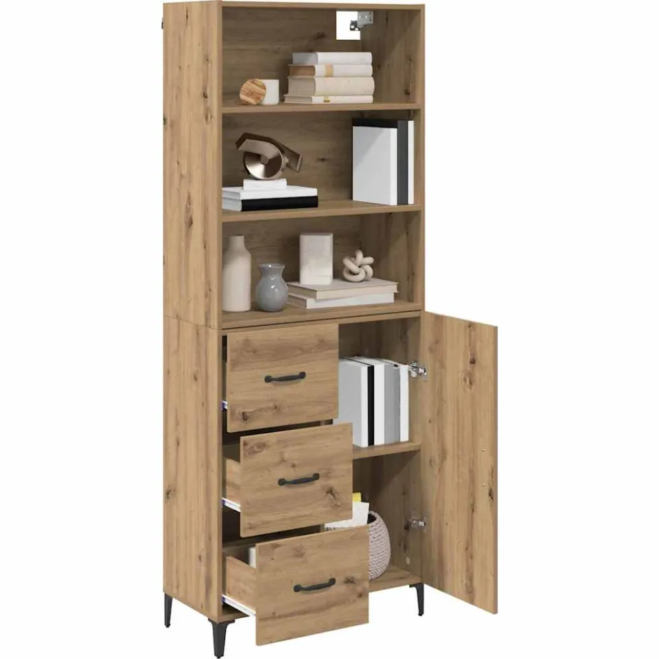 vidaXL Hoge kast Artisan Eiken 69,5 x 34 x 180 cm Bewerkt hout Bruin