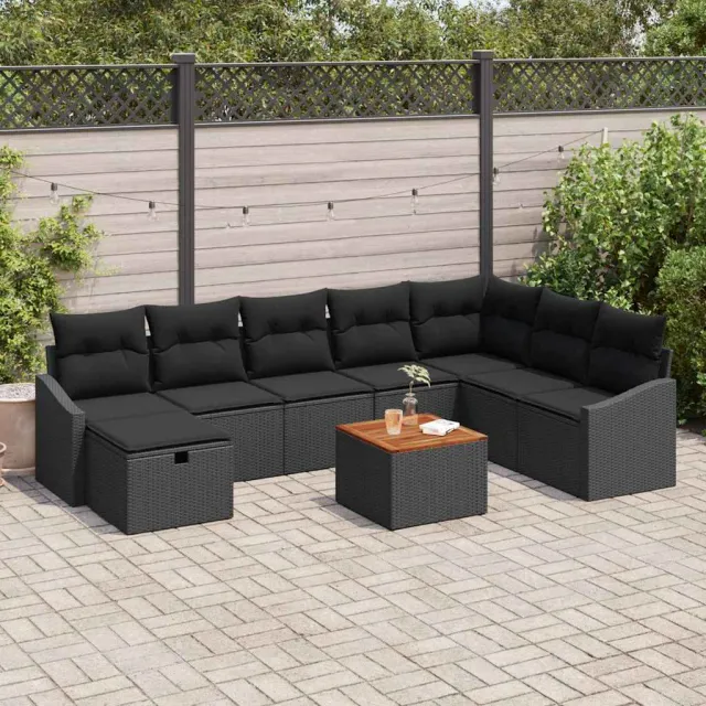 vidaXL Tuinbankenset 9 st Zwart poly rattan, foto 2