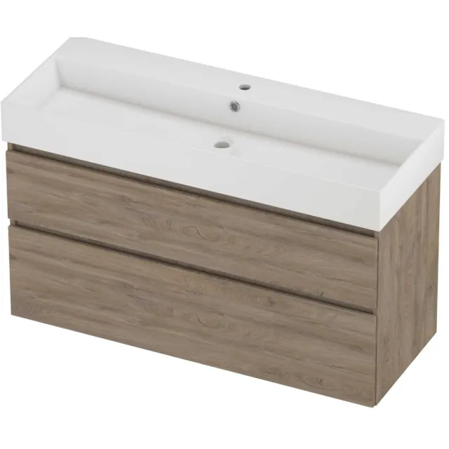 Proline Zara Badmeubelset Porselein Loft 1 Kraangat Asymmetrisch 120x46x73 cm Glans Wit Raw Oak Eiken
