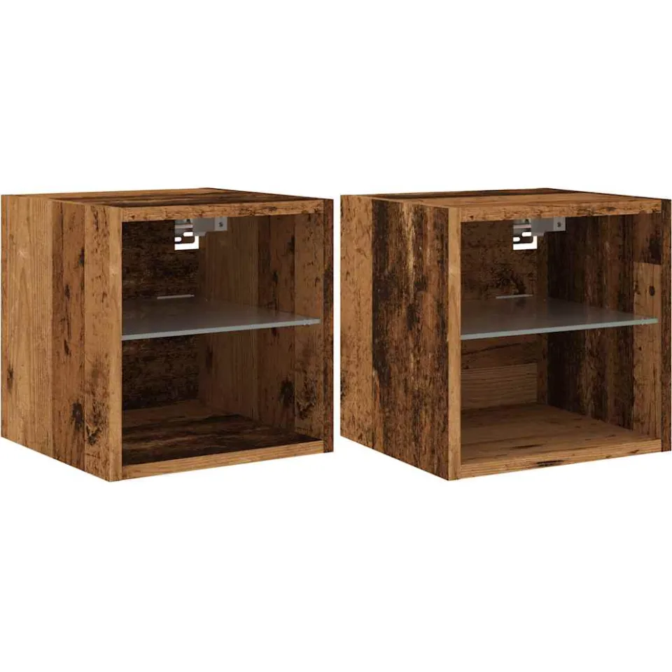 vidaXL Tv-wandmeubels met LED-verlichting 2 st 30x28,5x30 cm oud hout bruin, foto 3