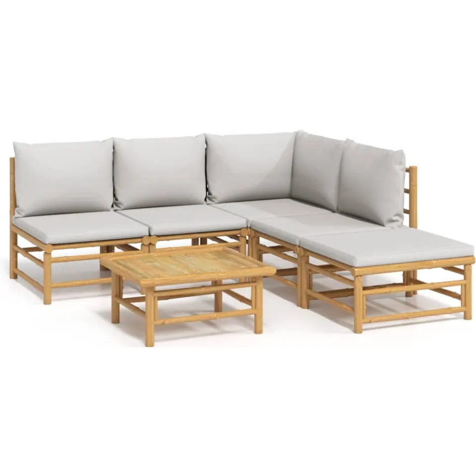 vidaXL 6-delige Loungeset met kussens bamboe lichtgrijs bruin, foto 3