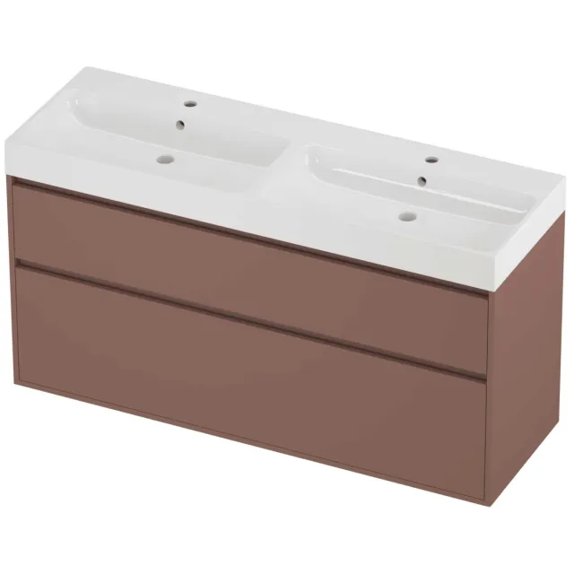 Proline Podium Badmeubelset Polystone Loft 2 Gaten 140x46x75 cm Glans Wit Beauty Blush Rosé Goud
