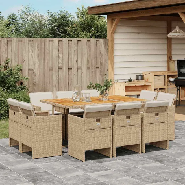 vidaXL 11-delige Tuinset met kussens poly rattan beige, foto 2