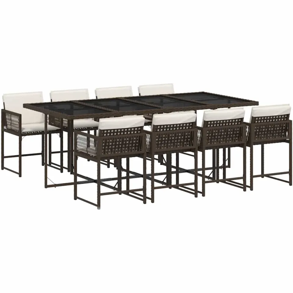 vidaXL 9-delige Tuinset met kussens poly rattan bruin, foto 3