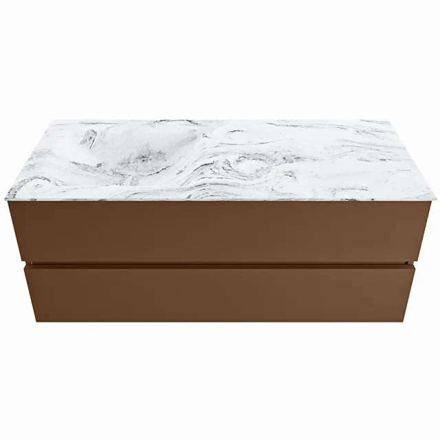 Mondiaz VICA-DLUX 120cm badmeubel onderkast Rust 2 lades. Inbouw wastafel CLOUD links zonder kraangat, kleur Glace.
