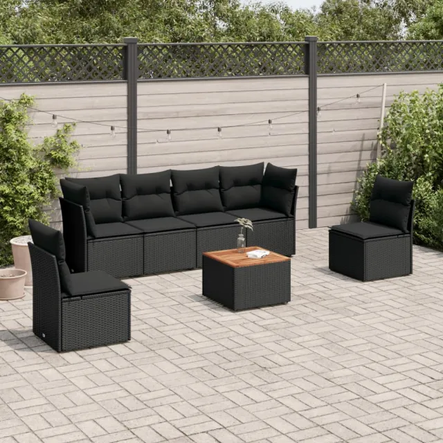 vidaXL 7-delige Loungeset met kussens poly rattan zwart, foto 2