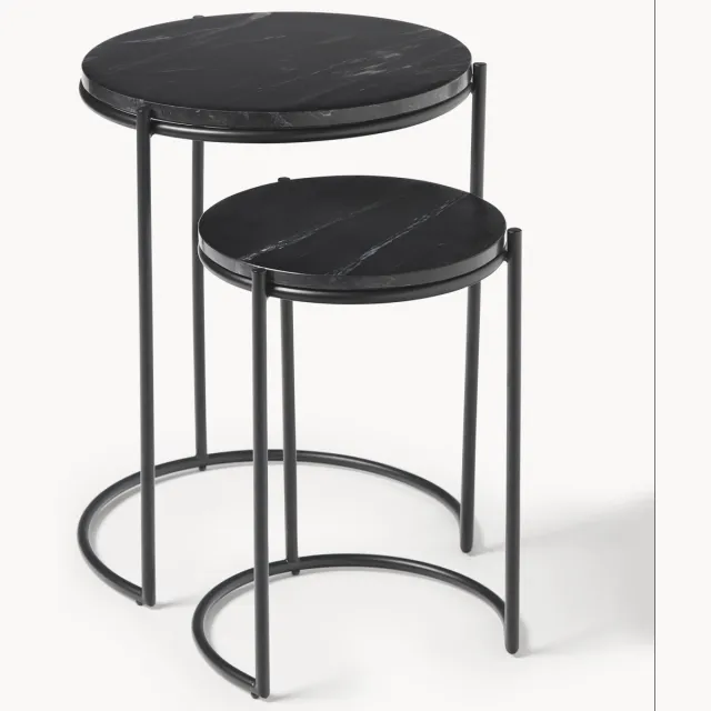 Westwing Collection Marmeren bijzettafels Ella, 2-delig Zwart