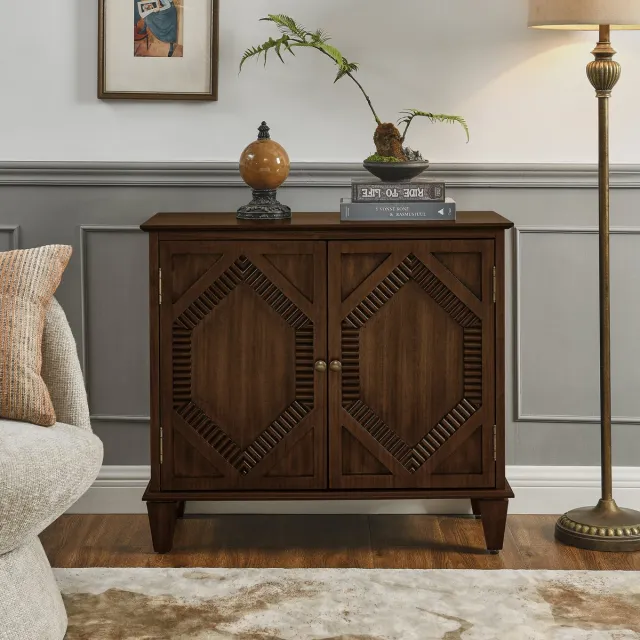 DESMIU Dressoir - Retro Stijl Met Verstelbare Plank En Opbergruimte - Voor Woonkamer, Hal En Eetkamer - Hout - Walnoot - 85 Cm Walnut