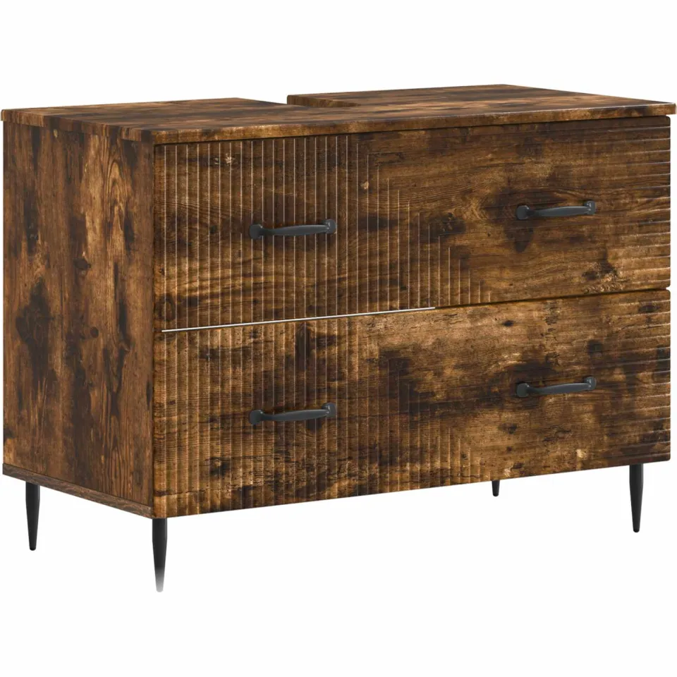 vidaXL Badkamer wastafelkast HAARLEM Gerookt eiken 82 x 41 x 58,5 cm, foto 3