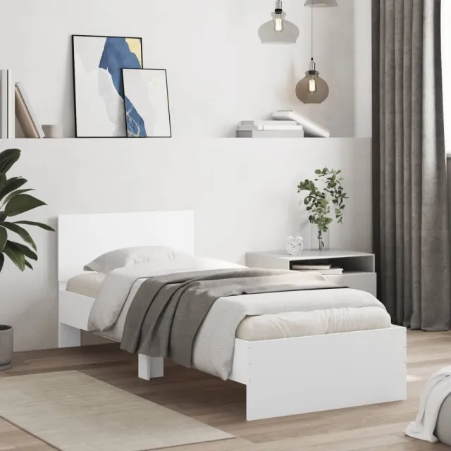 vidaXL Bedframe met hoofdbord bewerkt hout wit 90x200 cm