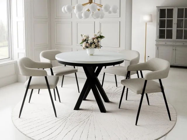 Compleo24 Ronde Eettafel- Designertisch mit Metallgestell - 100/140 cm- Wit+Zwart