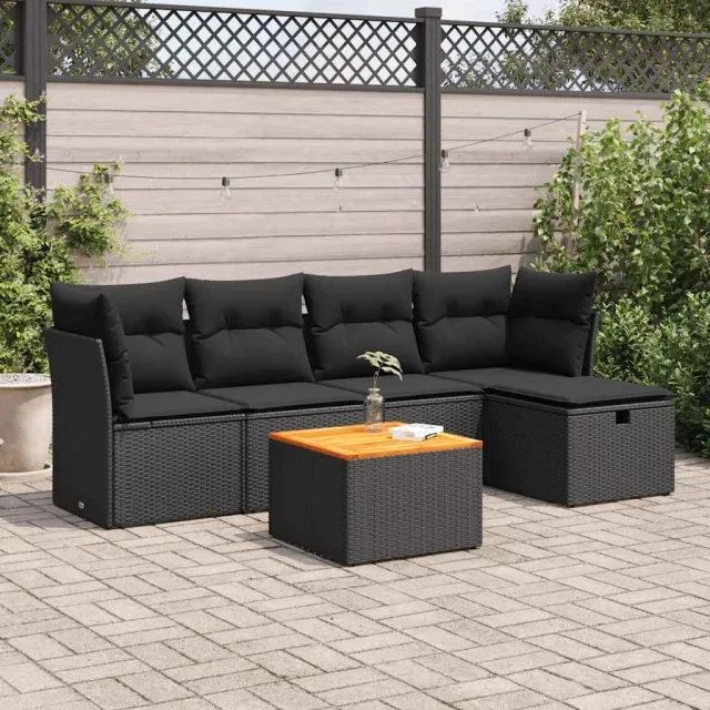 vidaXL 6-delige Loungeset met kussens poly rattan zwart, foto 2