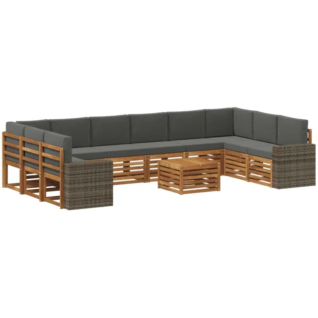 vidaXL Buiten - bank - set - 11 - st - 10-zits - Natuurlijk - en - Antraciet - Polyester Natuurlijk en Antraciet