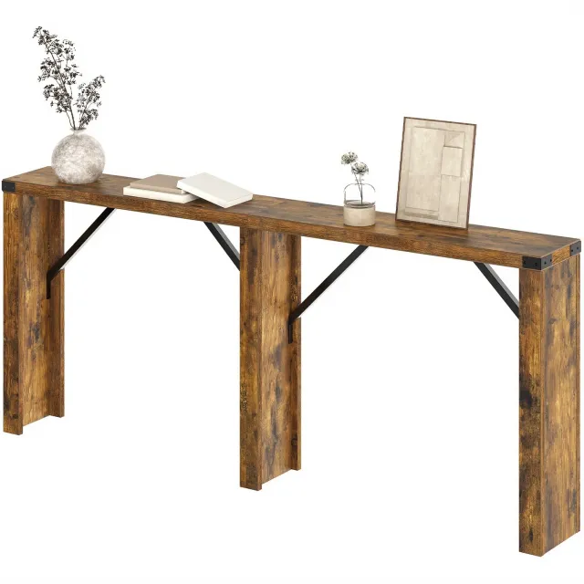 North Collective Wandtafel - Console Tafel 160x22x75 cm - Industrieel Design - Smalle Haltafel - Hout en Staal – Hal Woonkamer - Sidetable Bruin