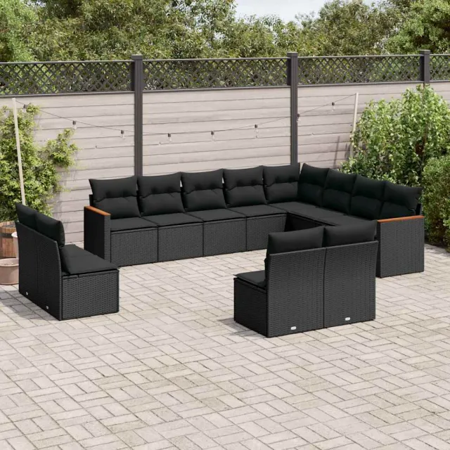 vidaXL 12-delige Loungeset met kussens poly rattan zwart, foto 2