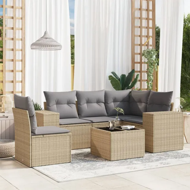 vidaXL 6-delige Loungeset met kussens poly rattan beige, foto 2