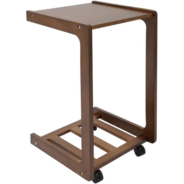Happiq Rolling Side Table C Table - Verplaatsbaar Ontwerp met Remwielen, Als Bijzettafel - Invullen - Massief Hout Bruin