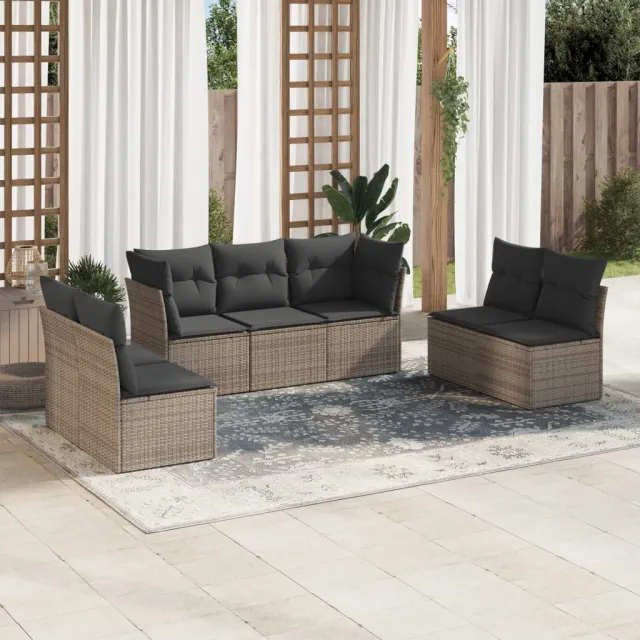 vidaXL 7-delige Loungeset met kussens poly rattan lichtgrijs grijs