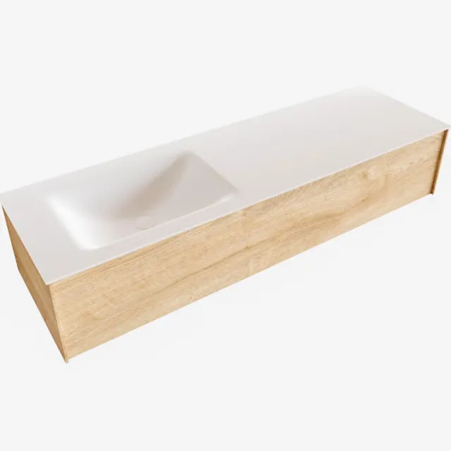 Boss & Wessing Badkamermeubel BWS Madrid Washed Oak 150x45x30 cm Mat Witte Solid Surface Wastafel Links (0 kraangaten)