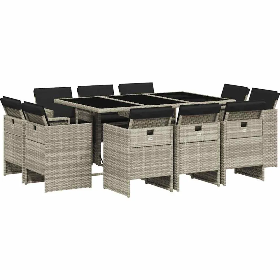 vidaXL 11-delige Tuinset met kussens poly rattan lichtgrijs grijs, foto 4