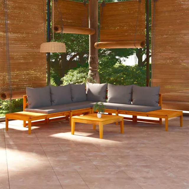 vidaXL 4-delige Loungeset met donkergrijze kussens acaciahout grijs, foto 2