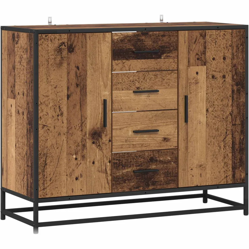 vidaXL Dressoir Oud hout 92 x 35 x 76 cm Bewerkt hout bruin, foto 3
