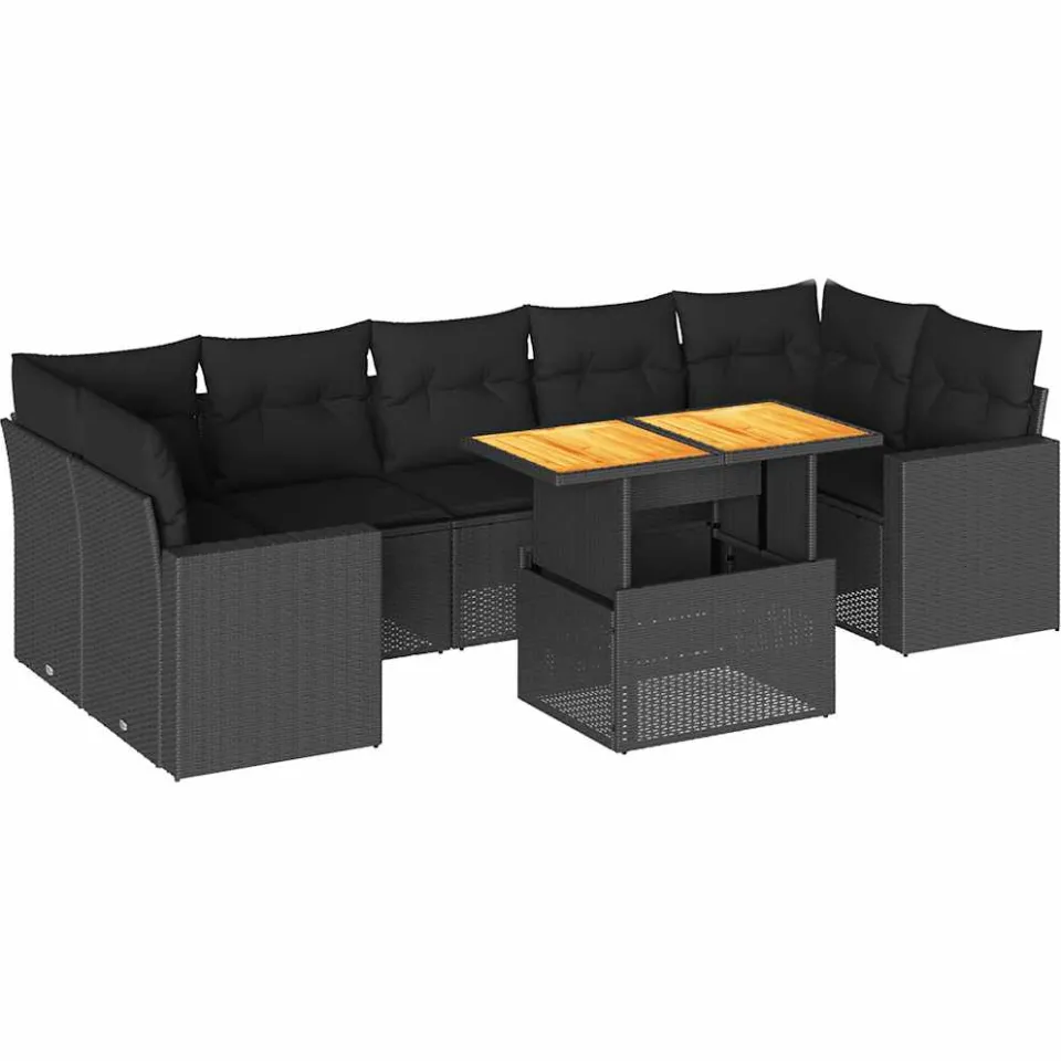 vidaXL 8-delige Loungeset met kussens poly rattan zwart, foto 3