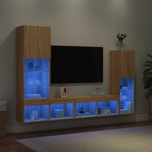 vidaXL 4-delige Tv-wandmeubelset met LED bewerkt hout sonoma eiken, foto 2