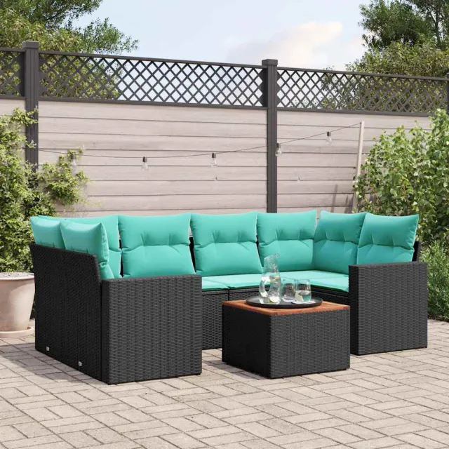 vidaXL 7-delige Loungeset met kussens poly rattan zwart, foto 2