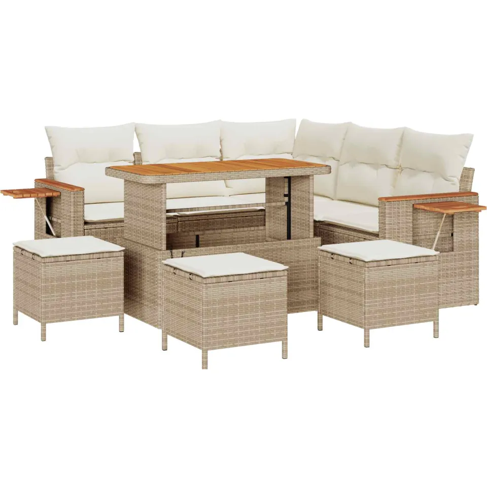 vidaXL Tuinbankenset 9 st Beige poly rattan