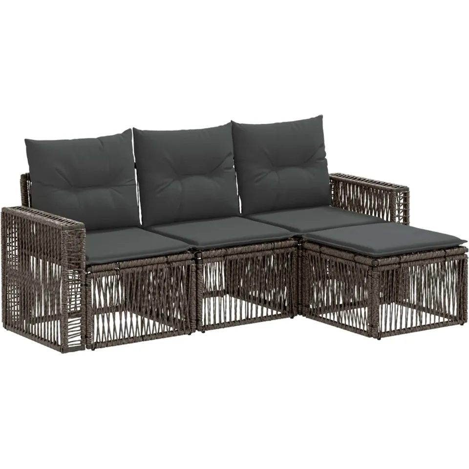 vidaXL Tuinbankenset 4 st 4-zits Grijs en Donkergrijs poly rattan, foto 3