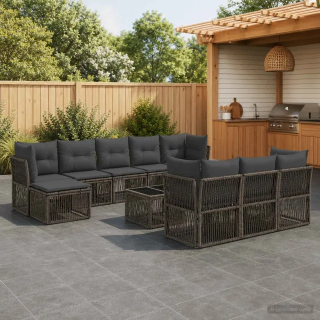 vidaXL Tuinbankenset 11 st Grijs poly rattan, foto 2