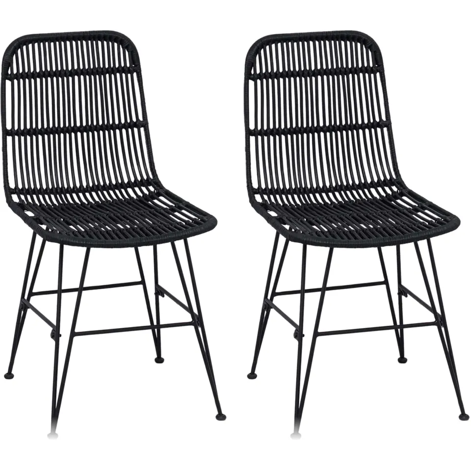 vidaXL Eetkamerstoel 2 st Rattan en staal Zwart 41 x 55 x 85 cm
