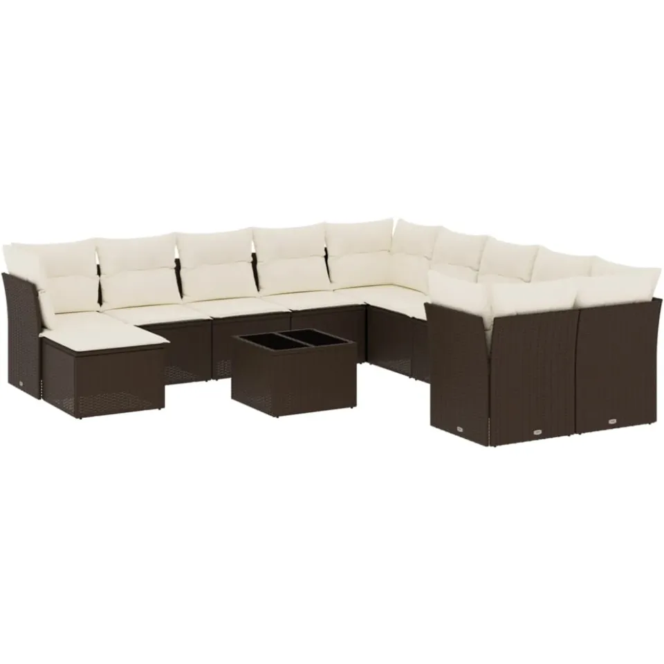 vidaXL 12-delige Loungeset met kussens poly rattan bruin, foto 3