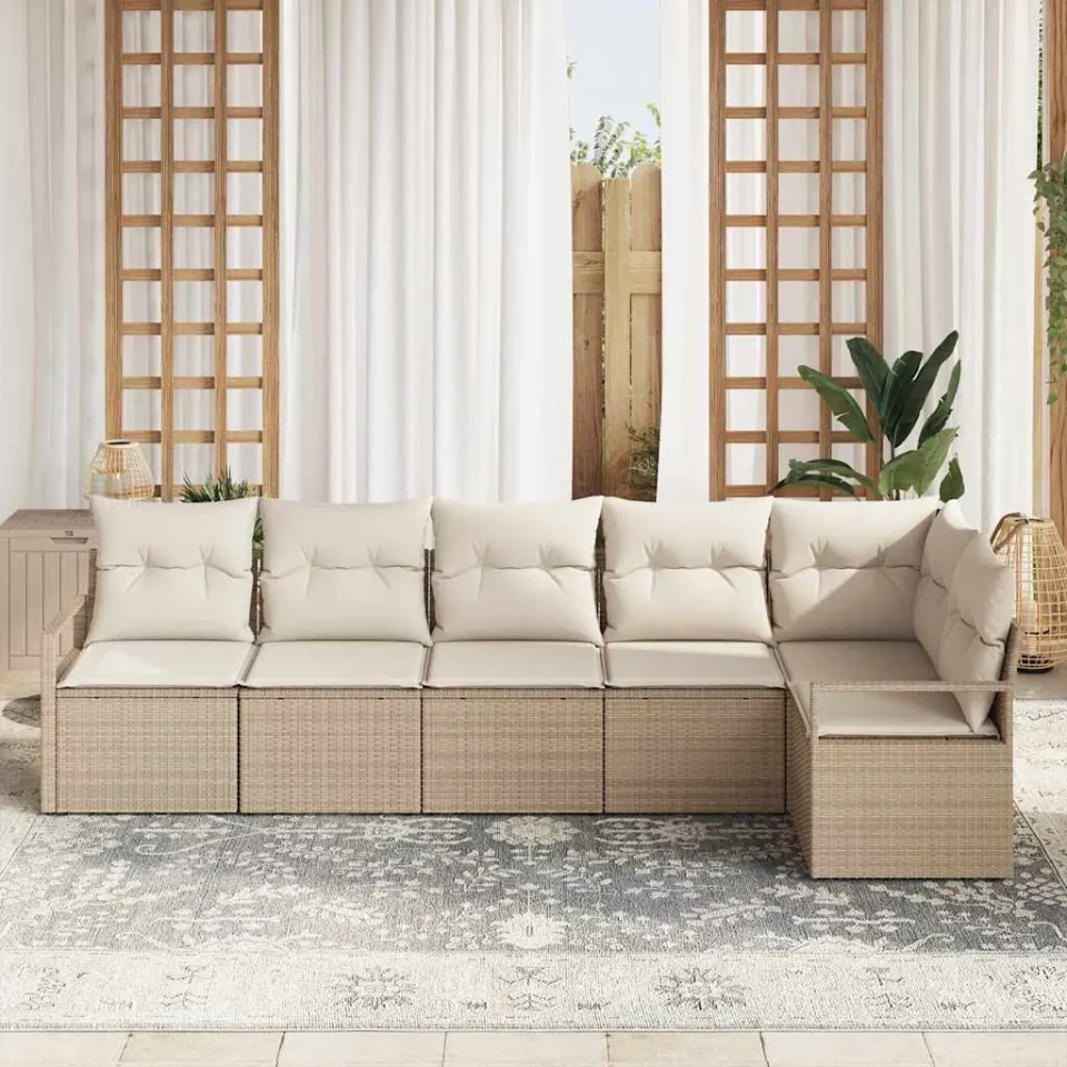 vidaXL Tuinbankenset 6 st Beige en Wit poly rattan, foto 3