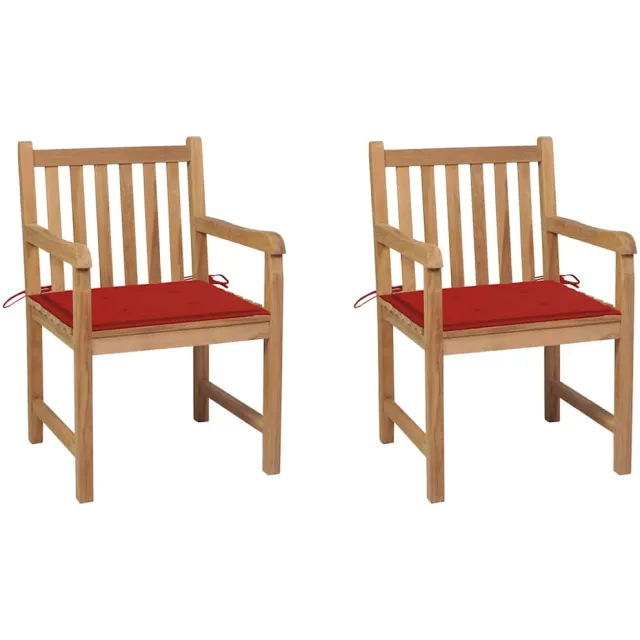 vidaXL Tuinstoelen 2 st met rode kussens massief teakhout Rood