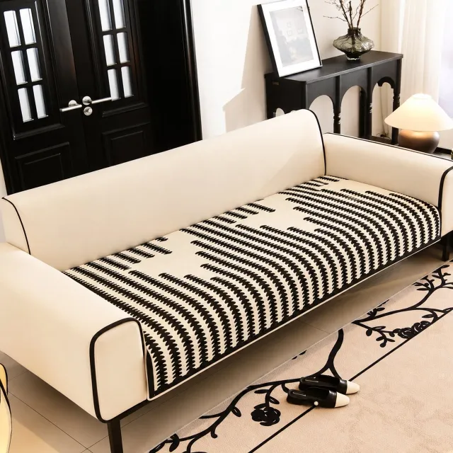lanogr Bankhoes-chenille antislip bankbeschermer -wit zwart 70x210 cm. zwart,wit