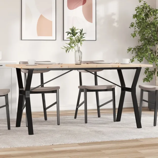 vidaXL Eettafel Y-frame 140x80x75,5 cm massief grenenhout en staal Bruin