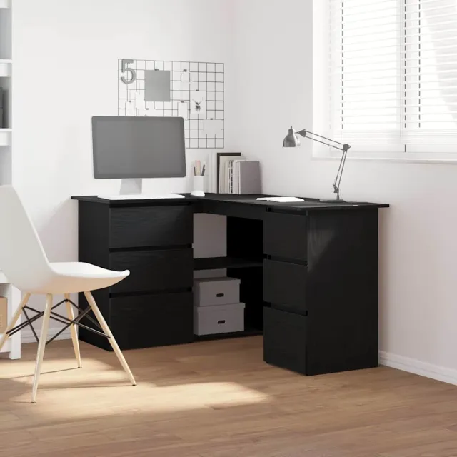 vidaXL Bureau Zwart Eiken Bewerkt hout 145 x 100 x 76 cm