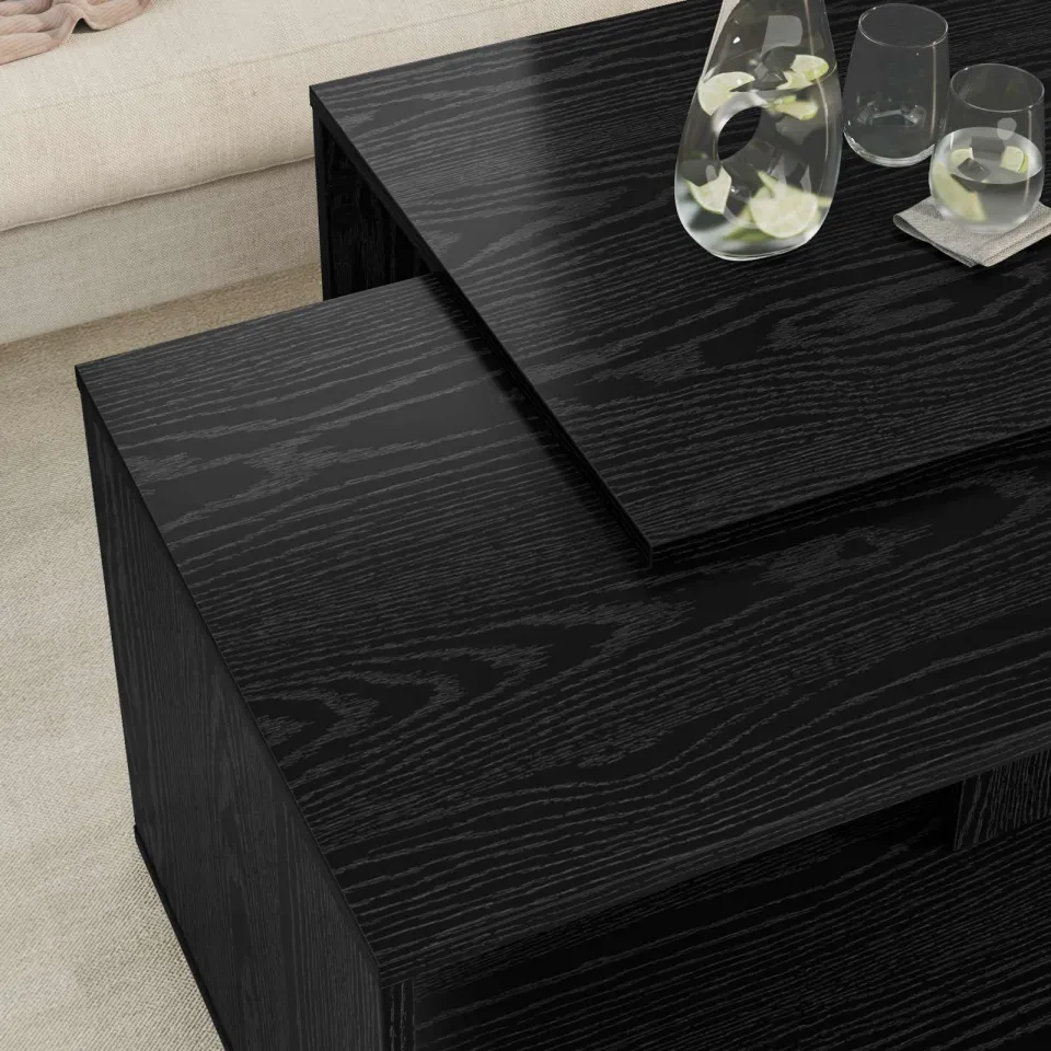 vidaXL Koffietafel Set 2 st Zwart Eiken 90 x 48 x 40 cm Bewerkt hout, foto 4