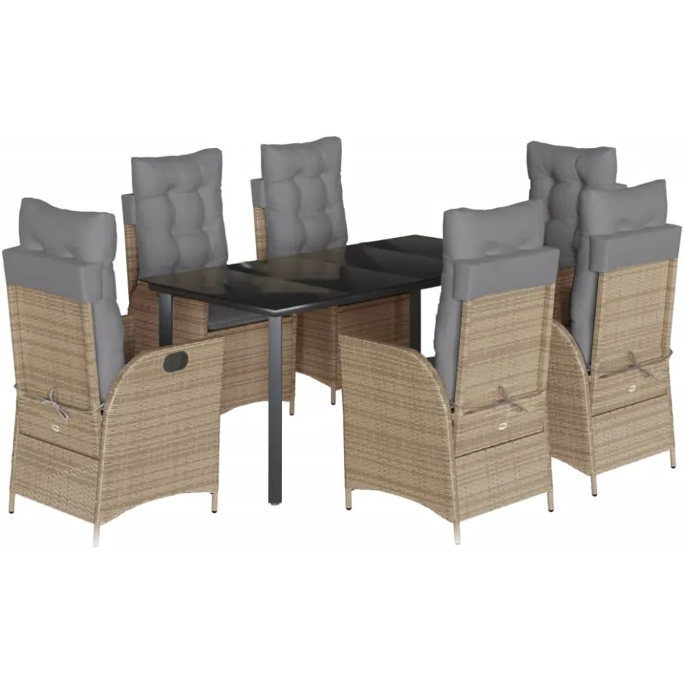 vidaXL 7-delige Tuinset met kussens poly rattan beige, foto 3